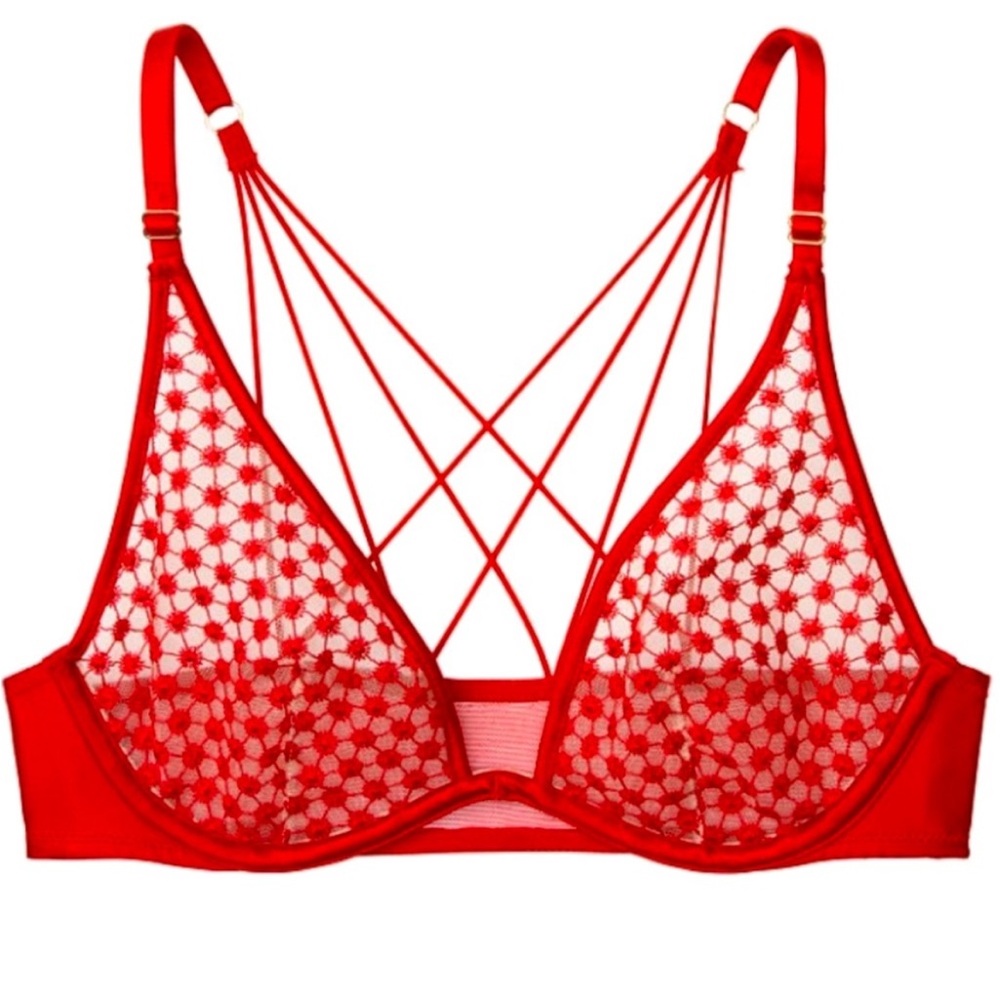 Victoria's Secret Red Geometric Mesh Bra